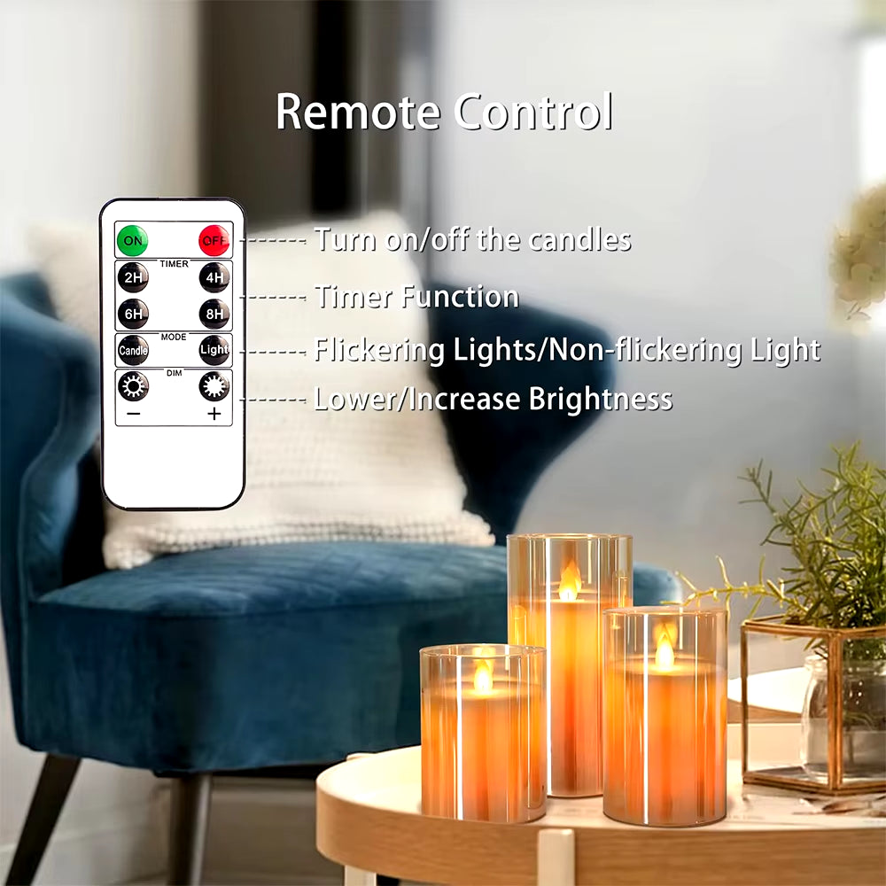 3Pcs/Set LED Flameless Candles Flickering Light with Remote Control for Festival Wedding Home Party Decor Lighting