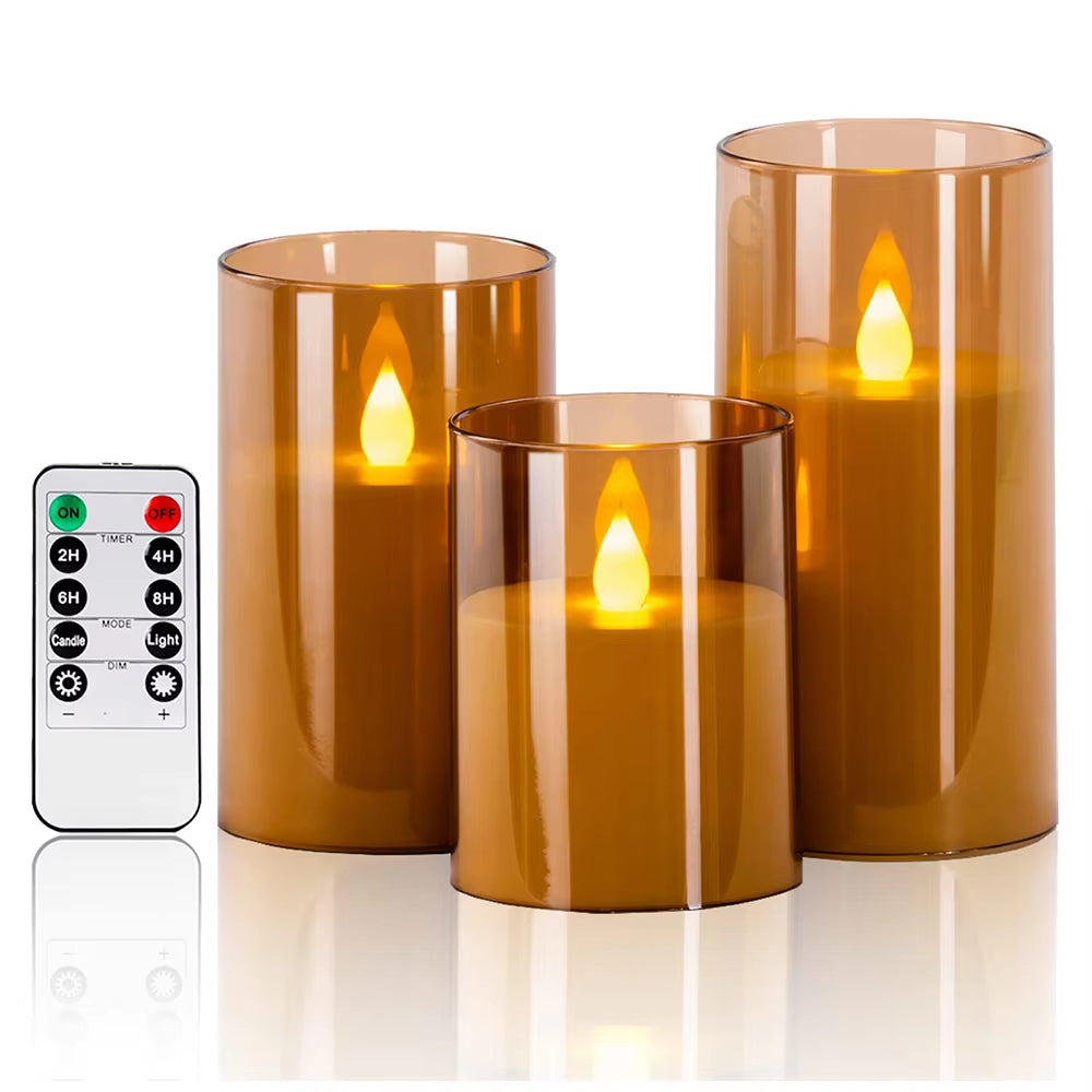 3Pcs/Set LED Flameless Candles Flickering Light with Remote Control for Festival Wedding Home Party Decor Lighting